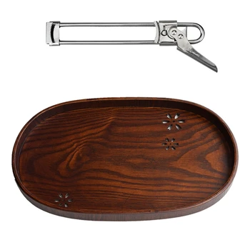 

1Pcs Stainless Steel Opener Adjustable Can Bottle Jar Opener Twist Opening Tool Anti-Slip Cap Screw Opener & 1Pcs Wood Tea Plate