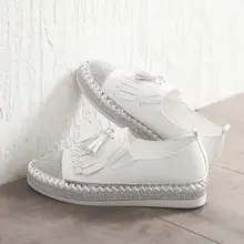 Дуэйн новые тонкие туфли Женские туфли-лодочки в Корейском стиле Модные бриллиантовые Стразы с бахромой; белые туфли; обувь на платформе с бахромой; Мокасины