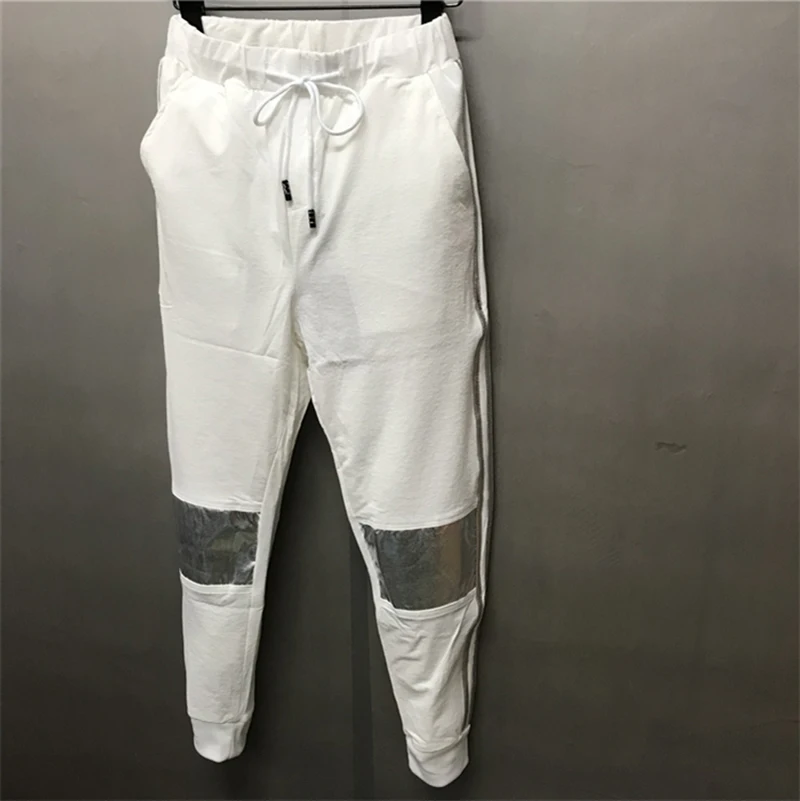 Summer New Ins Reflective Lightweight Two Bars Men's Pants Ankle-Length Slim Fit Pencil Middle Elastic Waist Trousers