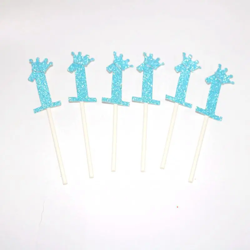 12pcs cupcake topper Голубой мальчик 1-й День рождения одноразовая посуда бумажная чашка скатерть тарелка флаг первые принадлежности для юбилейной вечеринки - Цвет: 12pcs cupcake topper