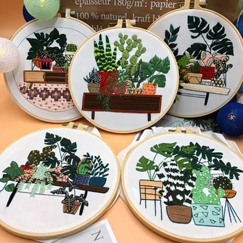 

Pot Plant Pattern - Stamped Embroidery Kit with Embroidery Hoop for Beginners Starters DIY Sewing Crafts