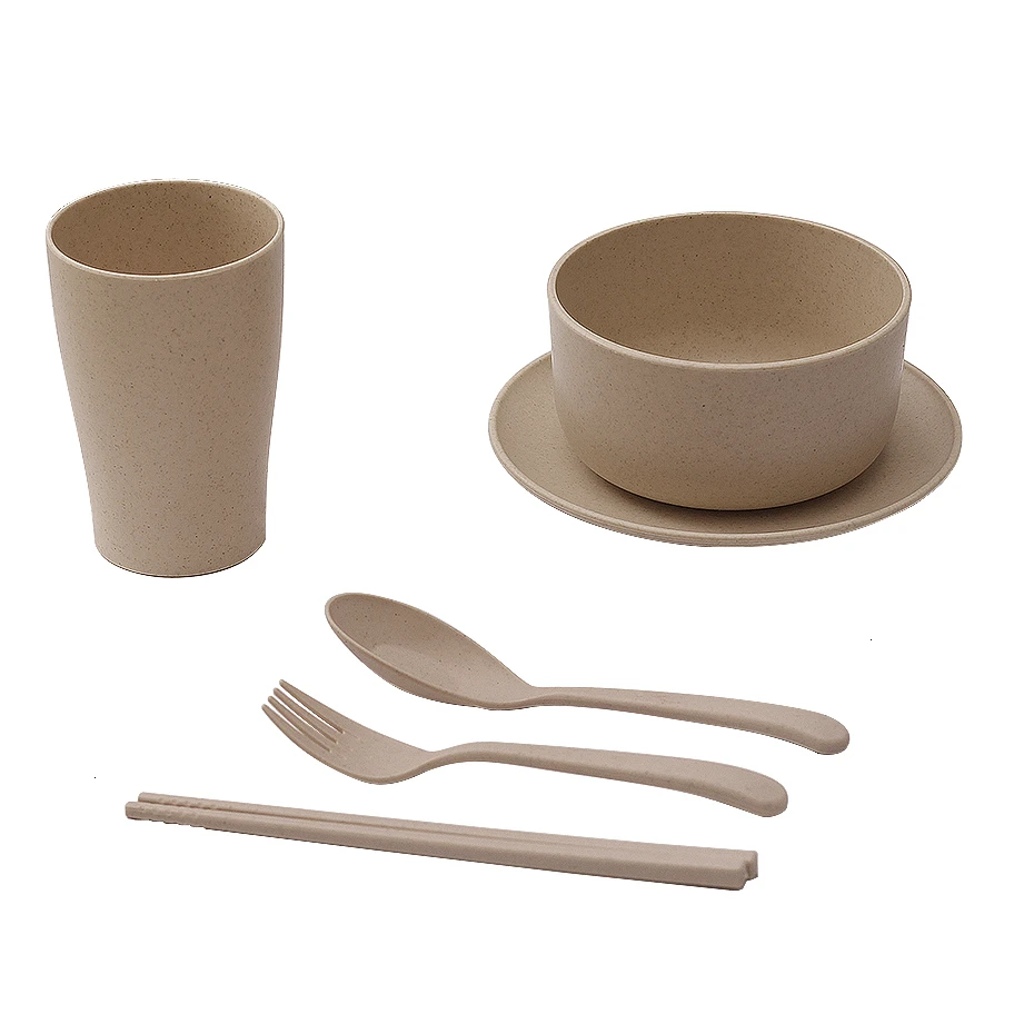 

6/Set Baby Children Tableware Set Tableware Wheat Straw Home Tableware Set Simple Vegetable Salad Soup Bowl Steak Plate