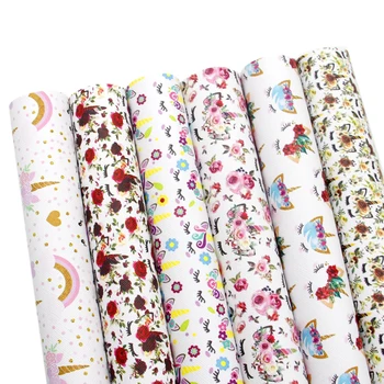 

David accessories 6Piece/Set 20*34cm Floral Printed Synthetic Leather Patchwork For Hair Bow Handbags DIY,1Yc11639