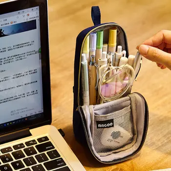 

Multifunctional Canvas Pencil Pen Holder Case Bag Organizer with Phone Stand Function for Home School Stationery Supplies