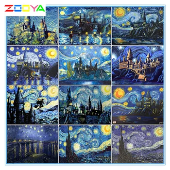 

Van Gogh Starry Night Diamond Painting 5D Cross Stitch Kit Diy Abstract Oil Painting Mosaic Diamond Embroidery Castle Art Lx929