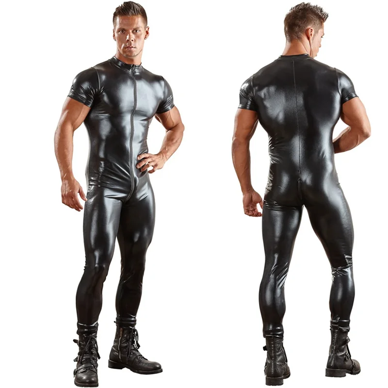 Сексуальный мужской костюм комбинезон из искусственной кожи для мужчин
