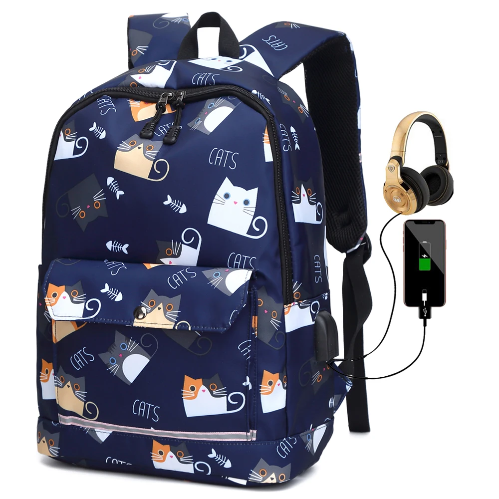 Mejor precio Mochilas escolares reflectantes con carga USB para adolescentes, mochila para escuela, bolso de viaje para estudiantes 16W7emRj