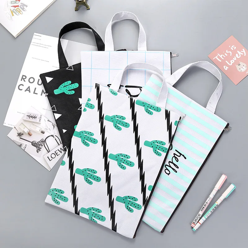

2019 new stationery cactus mesh bag Oxford cloth file bag A4 folder