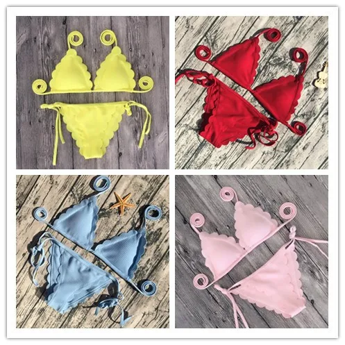Hot Women 2019  Two Piece New Sexy Women Bikini Set Swimwear Bandage Monokini Push Up Padded solid Swimsuit Bathing Beachwear
