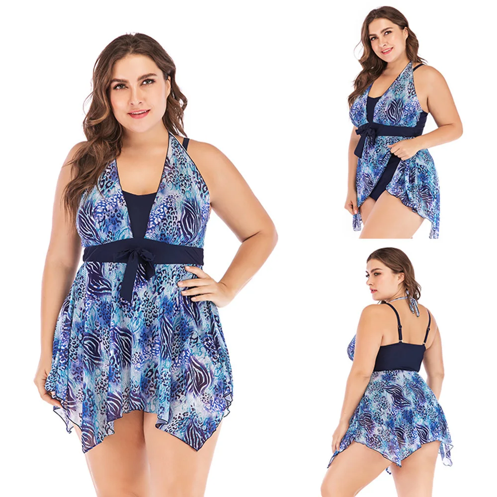 

2019 New Style Omega-Fertilizer Extra-large Size Skirt Split Type Triangular High-waisted Gauze Bathing Suit WOMEN'S Swimsuit