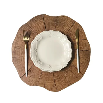 

Wood Round Grain Placemat Household Table Pad Insulation Placemats Tables Decoration