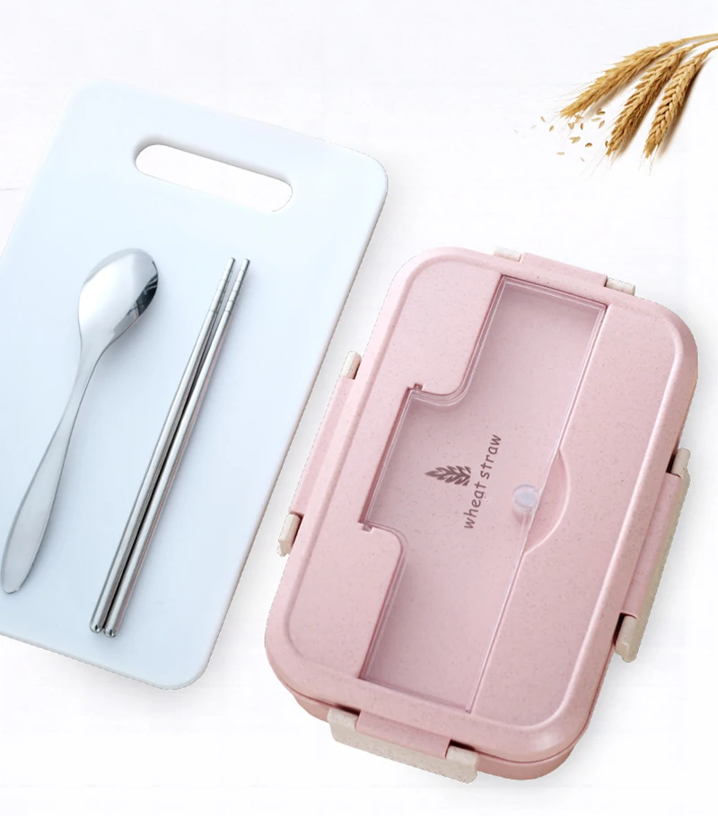 TUUTH Microwave Lunch Box Wheat Straw Dinnerware Food Storage Container Children Kids School Office Portable Bento Box B2