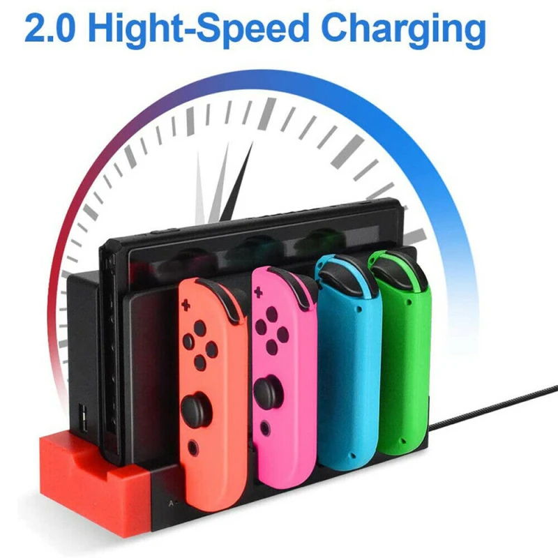 

N- Switch 4 In 1 Charger Charging Stand USB2.0 Female Seat Charger LED Indicator For Nintend Switch Game Console