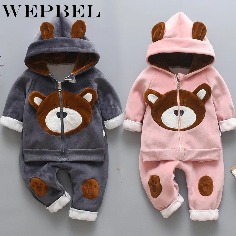 WEPBEL 2 шт./компл. для малышей для маленьких мальчиков теплое зимнее пальто для девочек с длинным рукавом утепленное пальто с капюшоном+ штаны