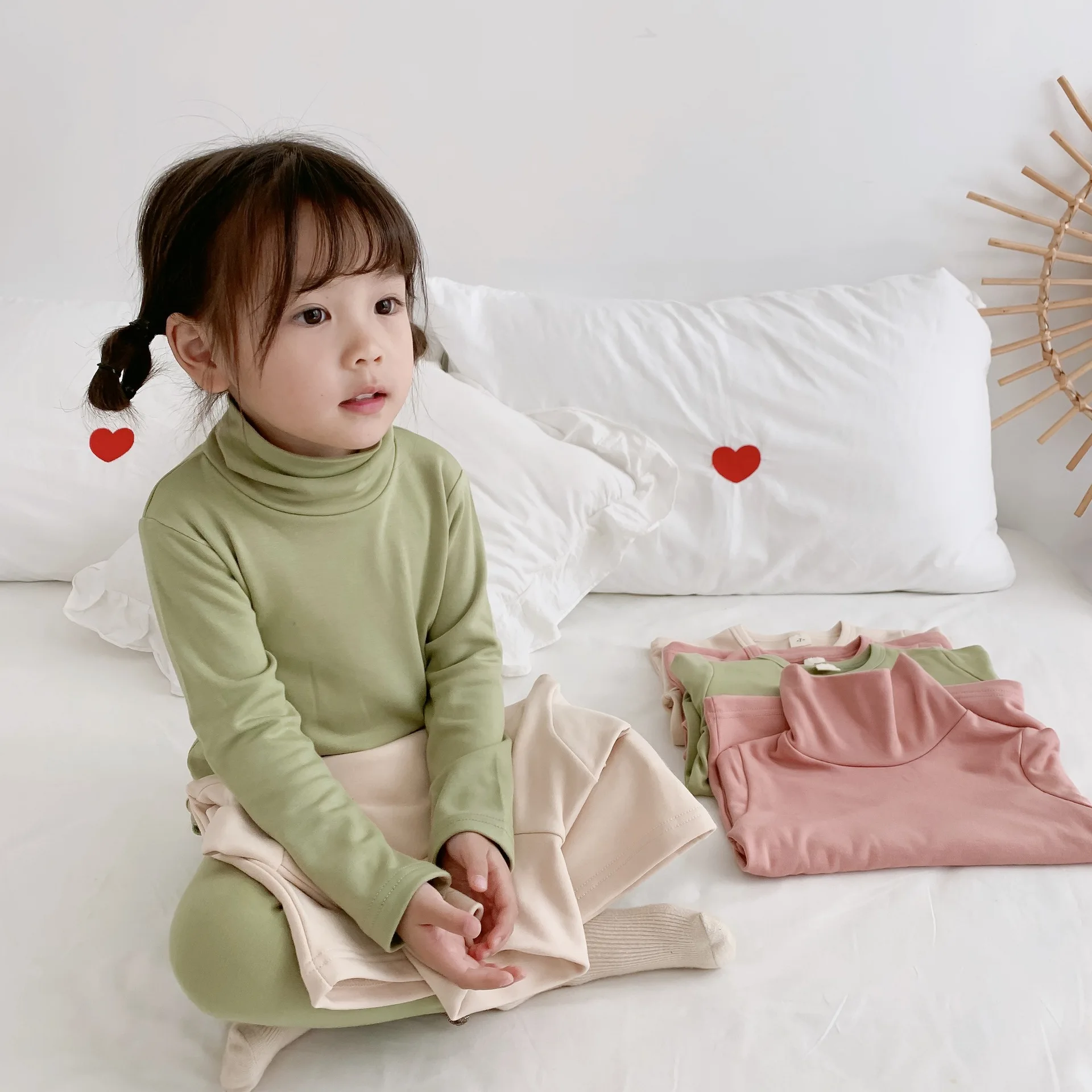 Коллекция года, новая зимняя детская однотонная Домашняя одежда с длинными рукавами Лидер продаж, тканевый топ для девочек+ штаны, пижамный комплект из двух предметов детская одежда