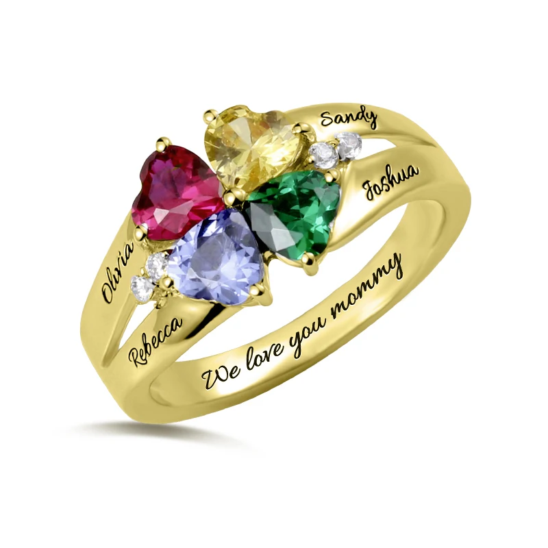 AILIN на заказ четыре камень-талисман в форме сердца кольцо выгравированное имя кольцо из стерлингового серебра для женщин кольца из серебра 925 пробы кольцо