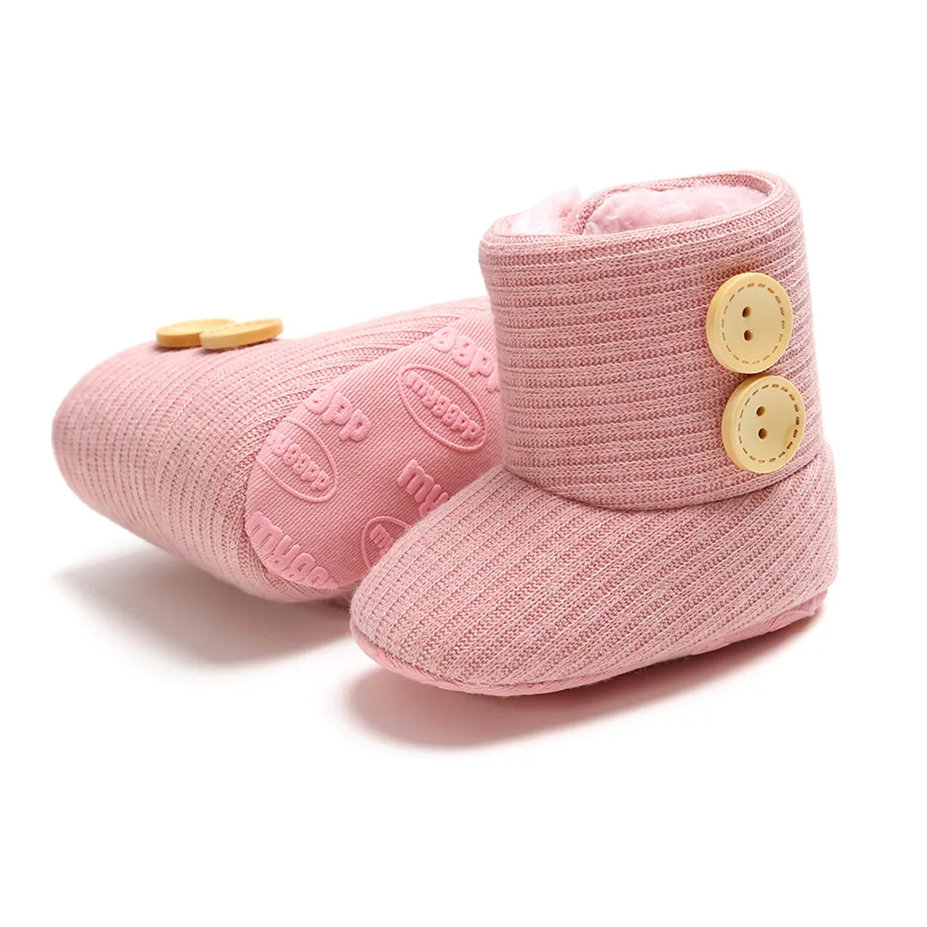 MUQGEW Baby Girl Boy Shoes Kids Winter Boots Slip-On Solid Button Fashion Toddler First Walkers Baby Warmmer Shoes Booties - Color: Pink