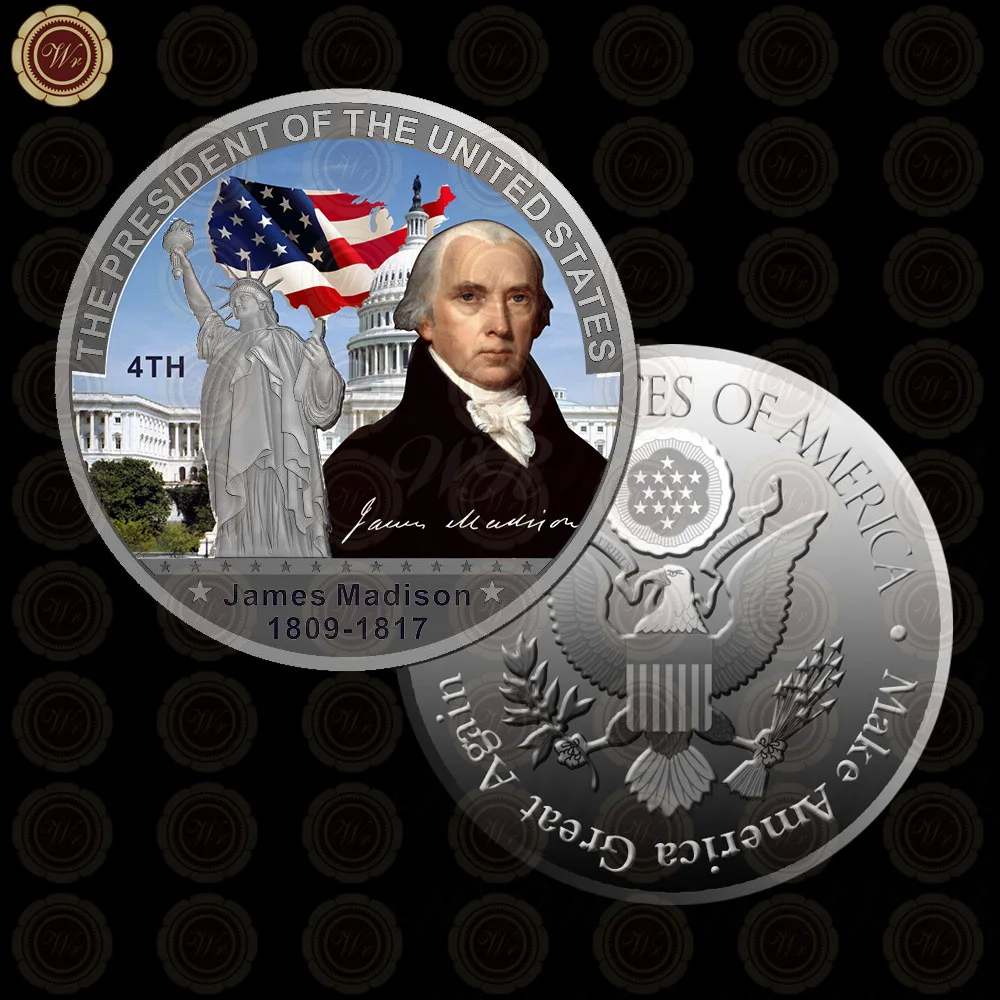 Style 4 WR Коллекционная Посеребренная американская 2th President John Adams металлическая монета/w чехол креативный вызов монета подарок на день отца 40x3 мм - Цвет: Style 4