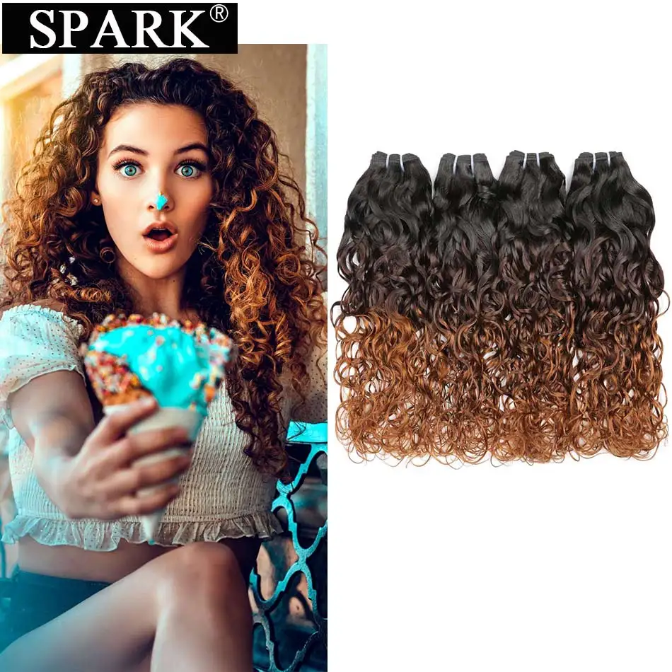 

Spark Ombre Human Hair Water Wave Brazilian Human Hair Weave Bundles 1/3/4 Bundles Deals Remy Human Hair Extensions For Black