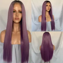 BM длинные прямые синтетические 13*6 большие парики на кружеве черные укоренившиеся Лавандовые фиолетовые термостойкие волокна волос для женщин ежедневный парик