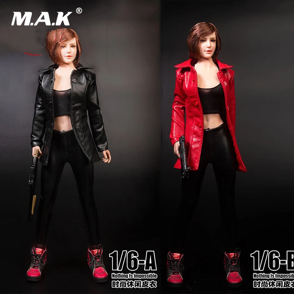 

In stock TYM099 Female Soldier Clothes Women's Mid-length Leather Jacket for 12inches Female Body Model