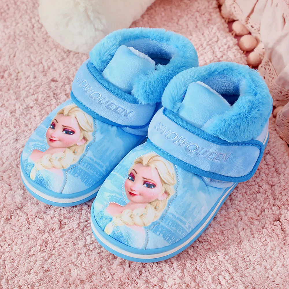 Disney Cartoon Children Home Cotton Slippers Kids Girls Frozen Princess Elsa Indoor Shoes Student Soft Warm Nonslip Winter 2021