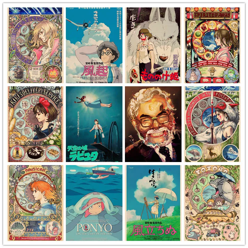 

Perfect JL Hayao Miyazaki Anime Home Retro Poster Kraft Drawing core Wall stickers GQJ01