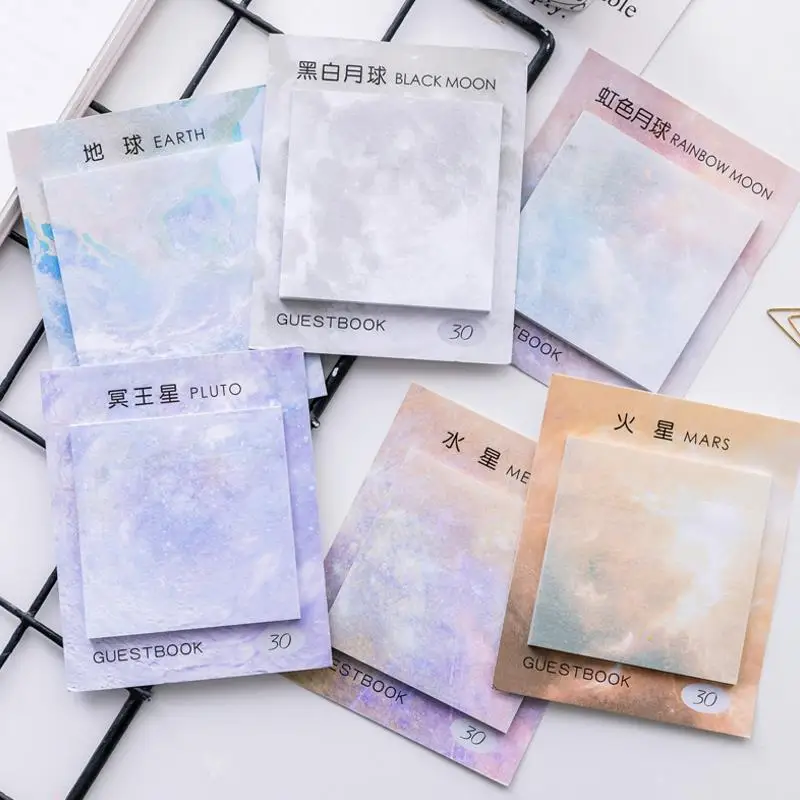 

1 Pcs cute Space Star Moon Earth Mars Self-Adhesive N Times Memo Pad Sticky Notes Bookmark School Office Supply gift