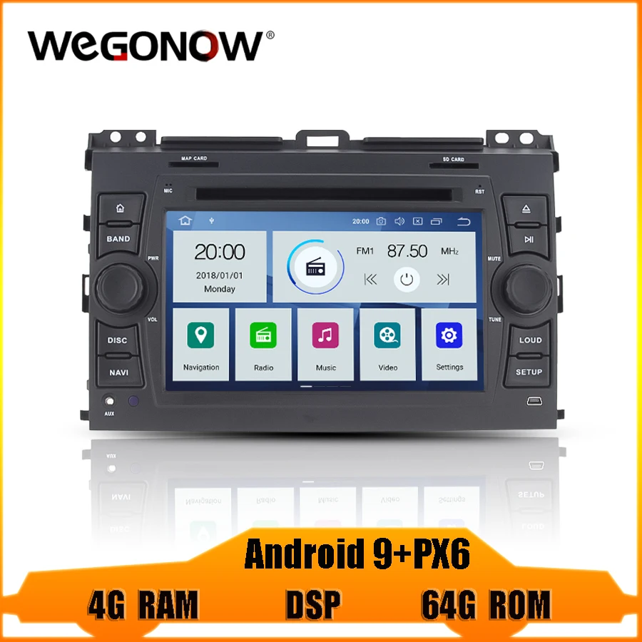 Автомобильный DVD плеер DSP PX6 IPS Android 10 0 4 Гб 64 Wifi GPS карта RDS радио Bluetooth4.2 для TOYOTA PRADO