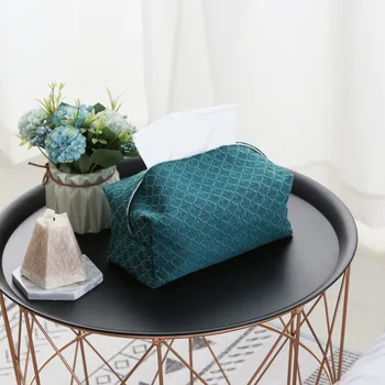 

American-Style Jacquard Tissue Box Modern Luxury Blackish Green Fabric Paper Extraction Box Household Car Model Tissue Bag Cross
