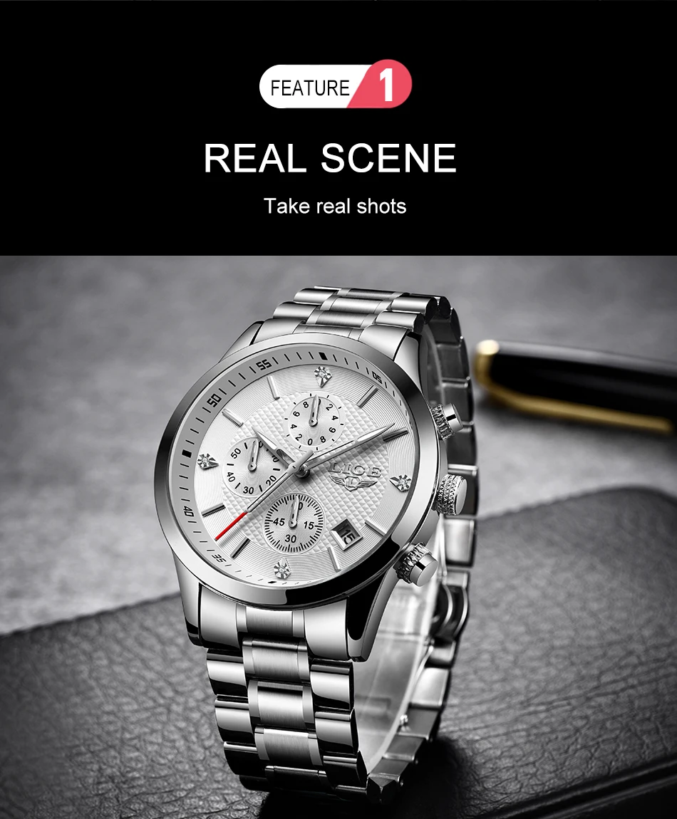 2020 LIGE Men Watches Top Luxury Brand Sport Quartz Watch Men Chronograph Waterproof Wrist Watch Man Stainless Steel Date Clock