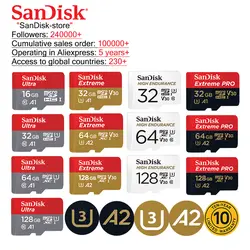 Двойной Флеш-накопитель SanDisk 100% оригинальный A1A2, мicro sd, TF карта Class10 16 Гб оперативной памяти, 32 Гб встроенной памяти Micro sd card 64 Гб 128 карты