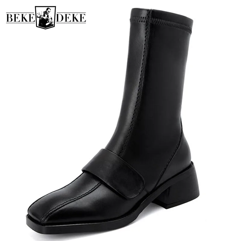 Женские ботинки в британском стиле зимние черные модельные повседневные из