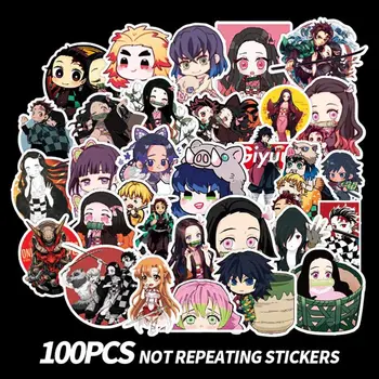 

100pcs Anime Demon Slayer Kimetsu No Yaiba Sticker Waterproof PVC Skateboard Luggage Motorcycle Guitar Kid Boy Vsco Sticker