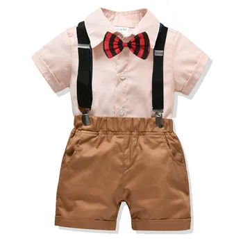 

Baby Boy Gentleman Summer Clothes Boys Tops + Straps Shorts + Bow Tie Kids Gentleman Clothes Sets Wedding Birthday Party Suit