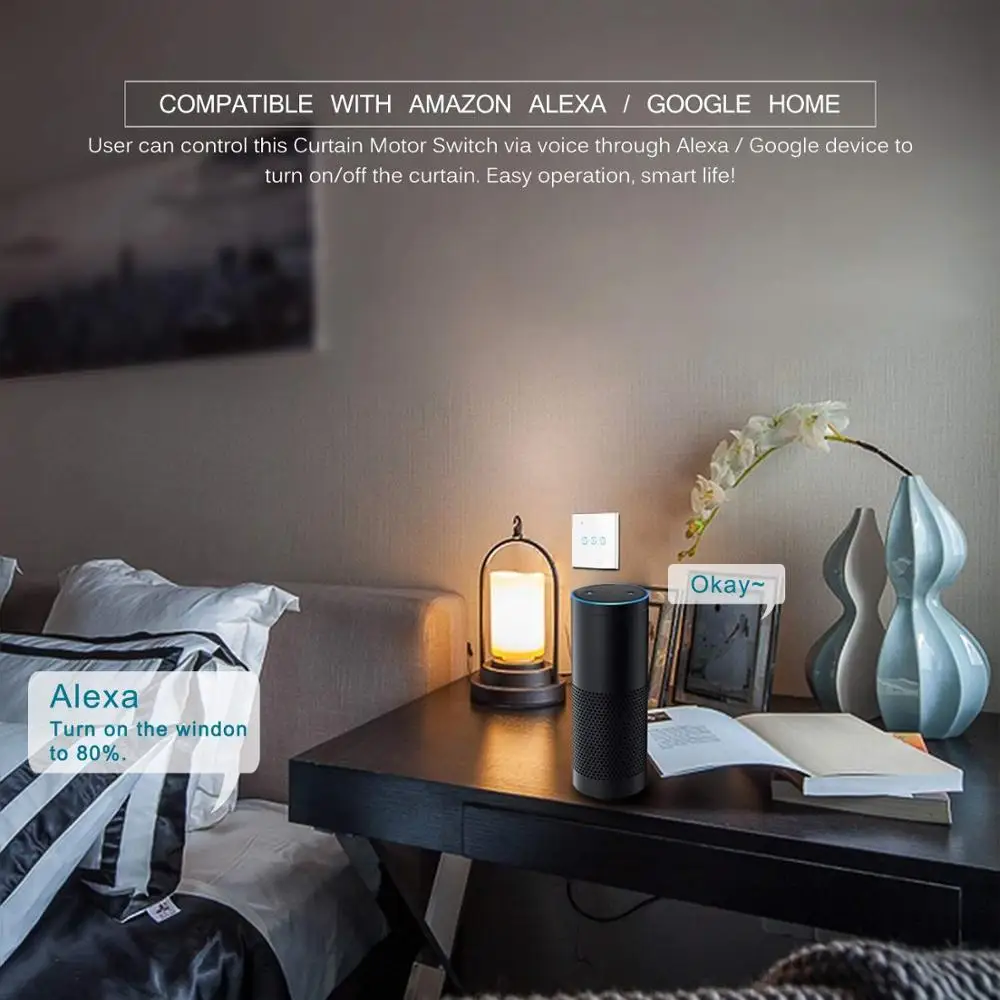 SUPLO EU Smart WiFi Curtain Switch Touch APP Remote Control Works with Alexa and Google Home or Electrical Roller Blinds