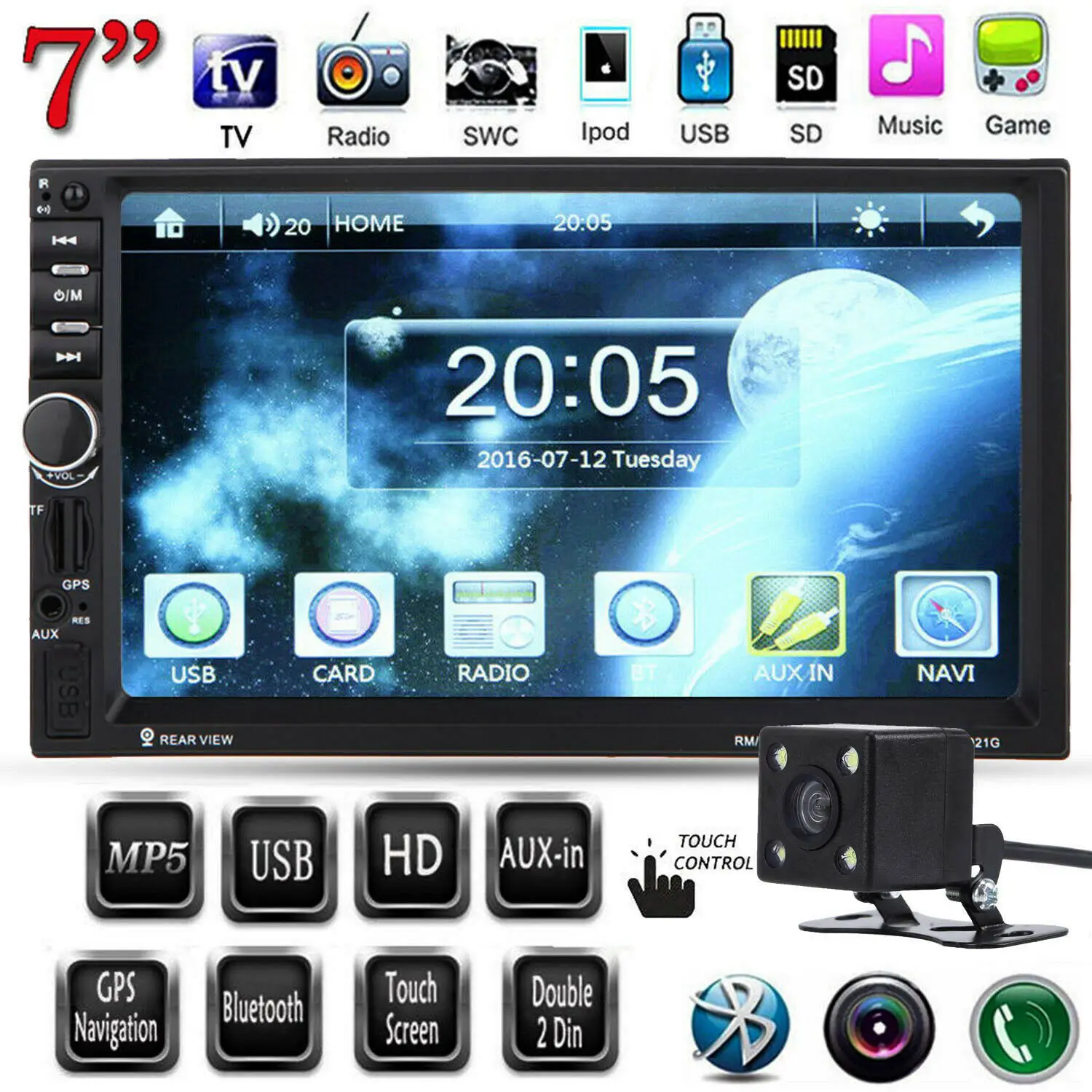 2 Din 7 ''HD Bluetooth сенсорный экран Android/IOS Зеркало Ссылка автомобиля стерео радио FM AUX USB SD MP5 плеер+ камера(опционально