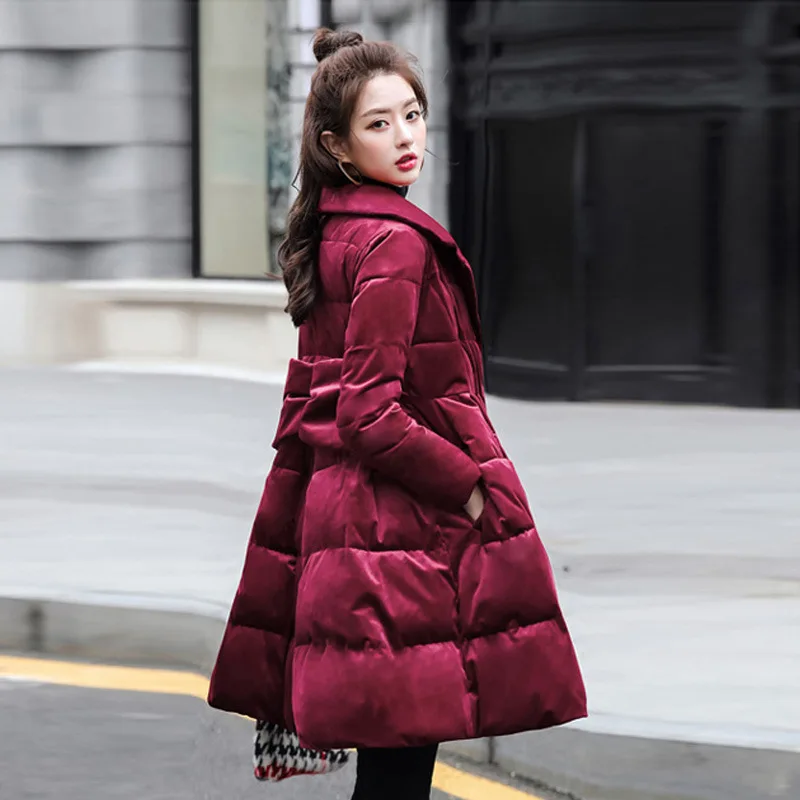 

Large Bow A- line down Jacket Cotton-padded Clothes Women's 2018 Winter New Style Fashion Slim Fit Cotton-padded Jacket Coat Lad