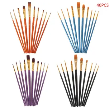 

40pcs/set Pro Artist Paint Brush Nylon Hair Watercolor Acrylic Oil Painting Drawing Supplies Art Crafts