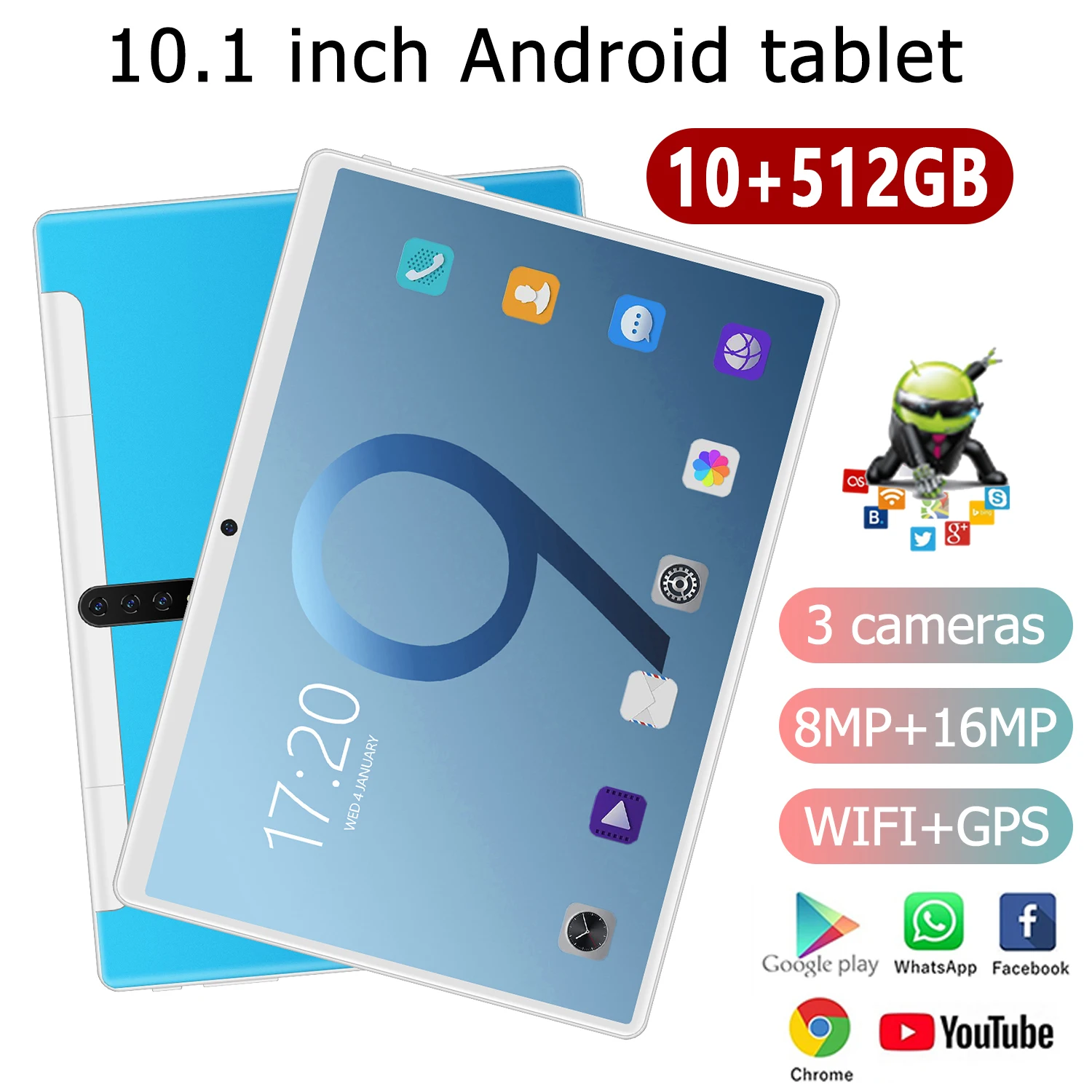 Планшет 18T на Android 9 0 экран 10 1 дюйма 8800 мАч 4G ГБ + 512 | Мобильные телефоны и