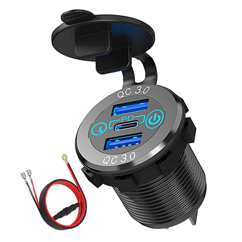 PD Type C Car Charger Socket QC3.0 Dual Ports 60W USB Triple 12V with Touch Switch for Boat Marine | Автомобили и мотоциклы