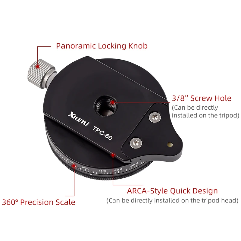 XILETU TPC-60 Tripod Head ACRA SWISS Panoramic Tripod Head Video 360 Camera MiNi For Camera DSLR Alluminum