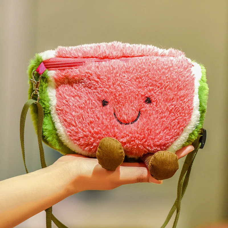 Avocado Shoulder Bag Cute Fruit Plush Backpack Watermelon Pineapple Cherry Ins Hot Coin Purse Super Ugly (11)