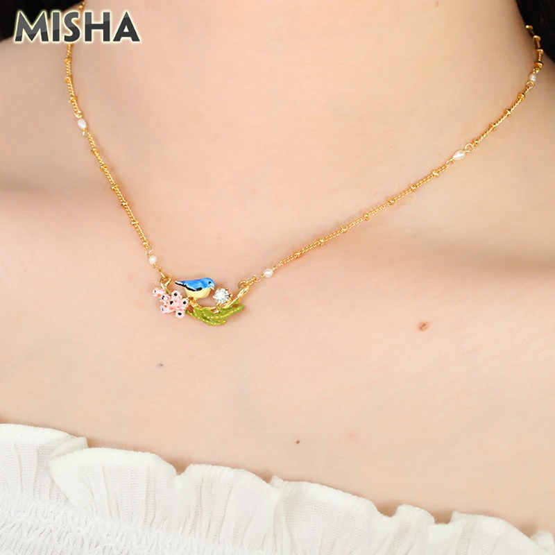 MISHA, Трендовое ожерелье для женщин, амулеты, синяя птица, высокое качество, ручная работа, эмалированная глазурь, ювелирное изделие для девушек, подарок на день рождения L832