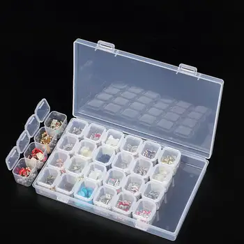 

28 Slots Clear Plastic Empty Storage Box for Nail Art Manicure Tools Jewelry Beads Display Storage Case Organizer Holder