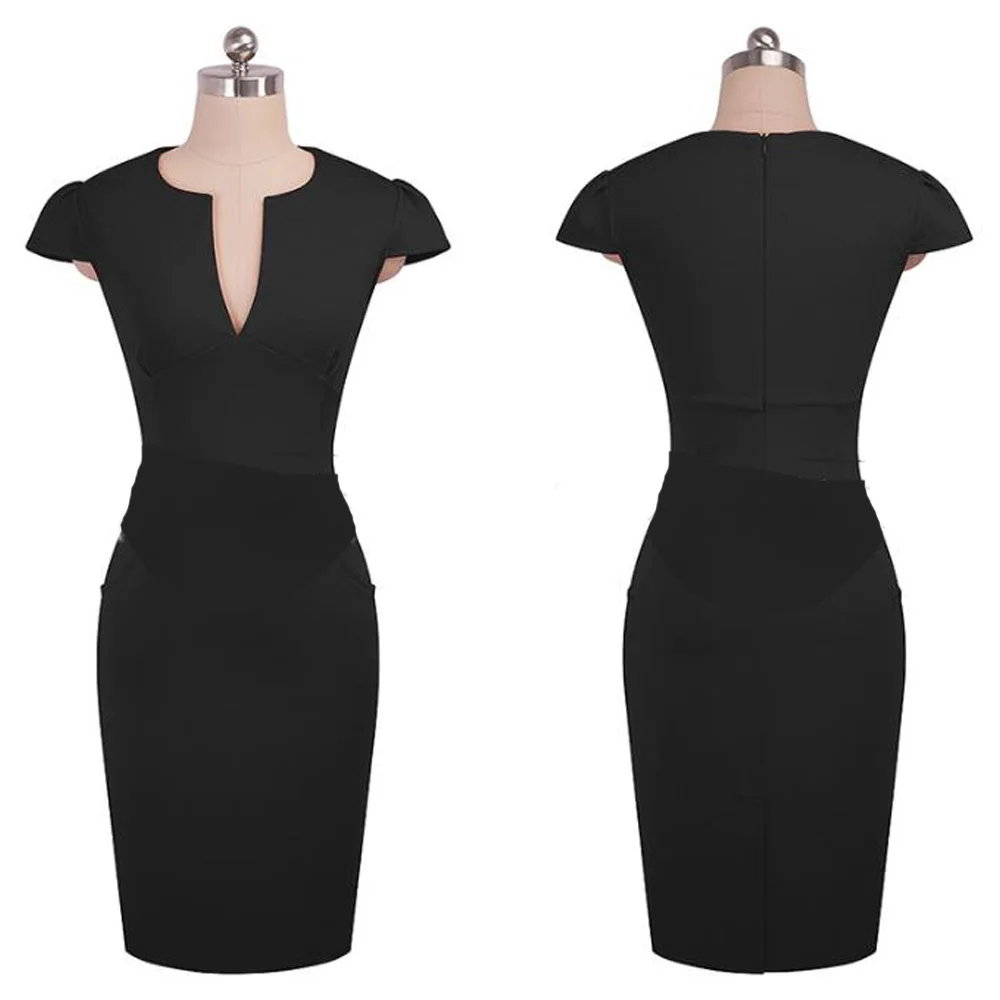 Винтажное черное элегантное офисное платье Vestidos деловые вечерние облегающее