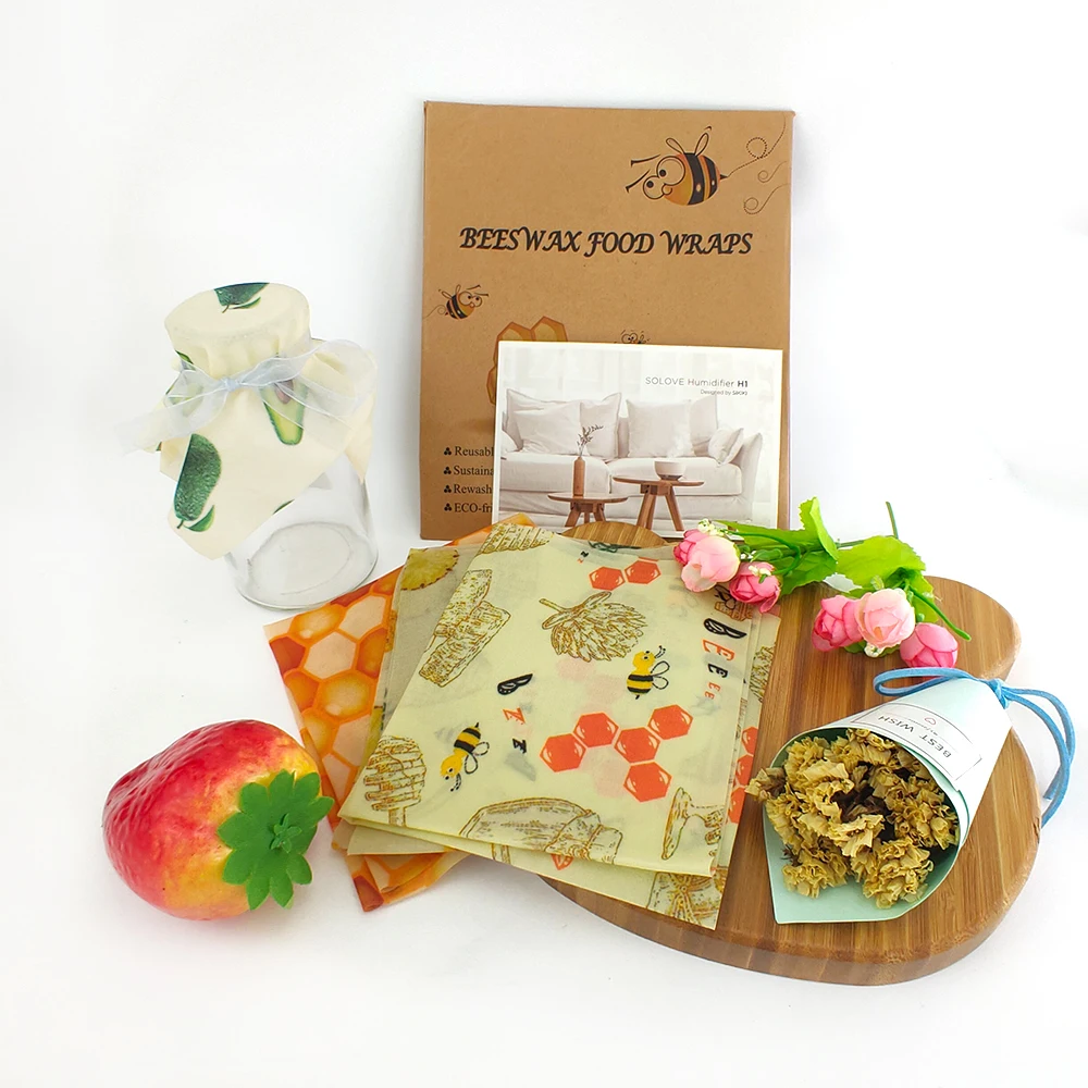 

Beeswax Food Wrap Reusable Eco-friendly Food Cover Sustainable Seal Tree Resin Plant Oils Storage Snack Wraps