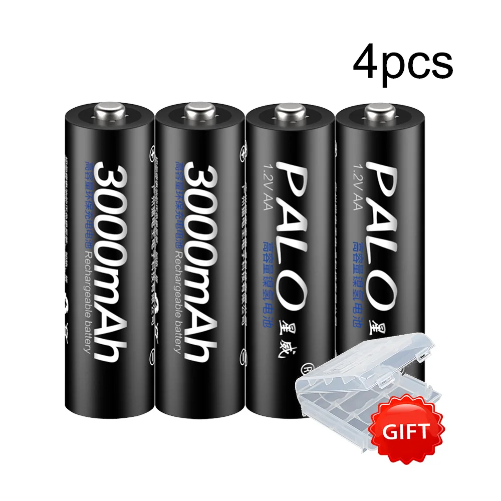 PALO 8 шт. AA 3000mAh Ni-MH 1,2 V перезаряжаемые батареи aa аккумулятор с ЖК-дисплеем смарт-зарядное устройство - Цвет: 4pcs AA battery