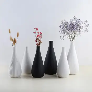 

Chinese Style Ceramic Flower Vase Decoration Home White Vases Imitation Black Vase Flower Pot Decoration Simple Style Basket