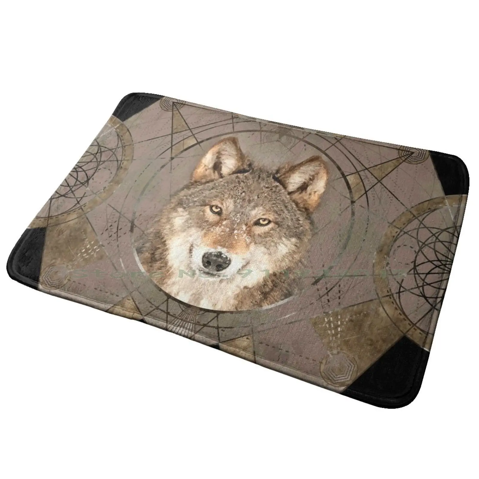 

Wolf Sacred Geometry Digital Art Entrance Door Mat Bath Mat Rug Furret Walk Memes Cute Pink Strawberry Wholesome Anime Fun